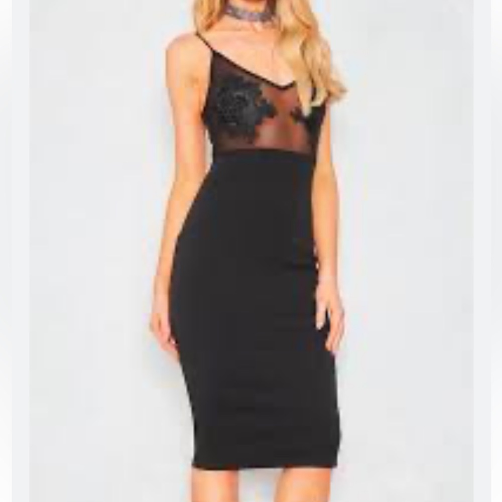 Womens Dress Black Floral Sheer Bodycon Bodice Crepe Sheath Whimsigoth Size M